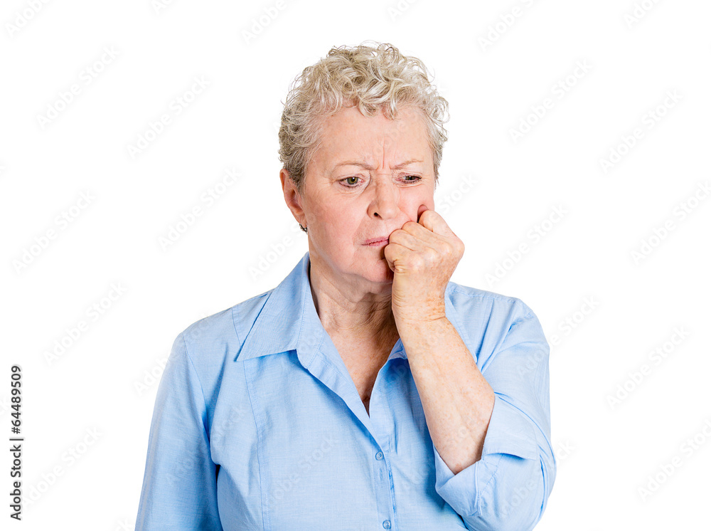Daydreaming confused senior woman on white background Daydreaming confused senior woman on white background