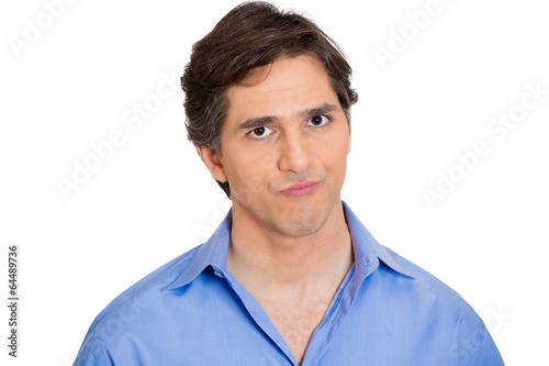 Portrait annoyed man isolated on white background 