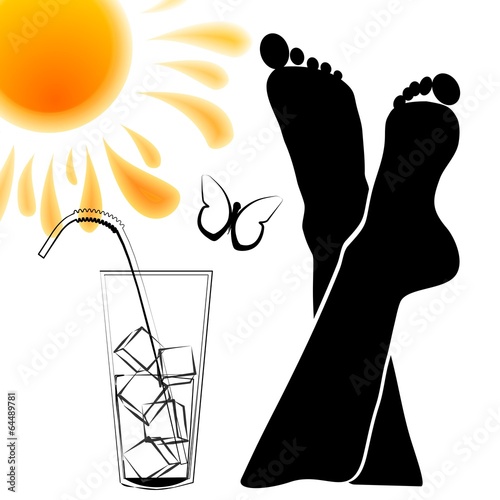 Summer sun beach feet drink relaxation