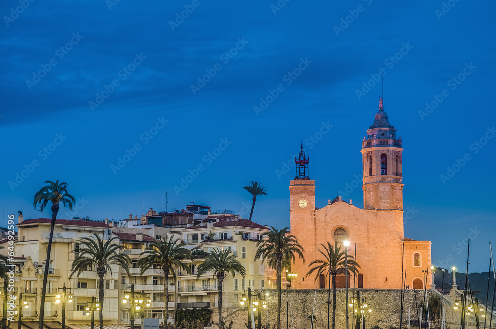 Naklejka premium Sant Bartomeu i Santa Tecla church at Sitges, Spain
