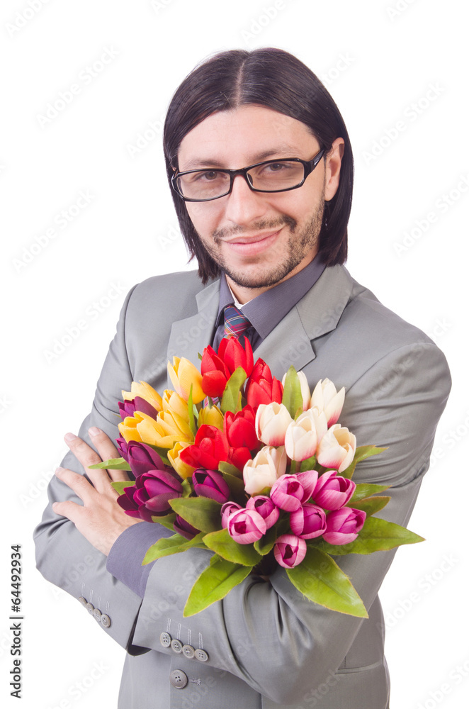 Man with flowers isolated on the white Man with flowers isolated on the white