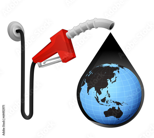 Asia world globe in oil drop with pump station vector