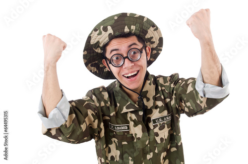 Canvastavla Funny soldier isolated on the white