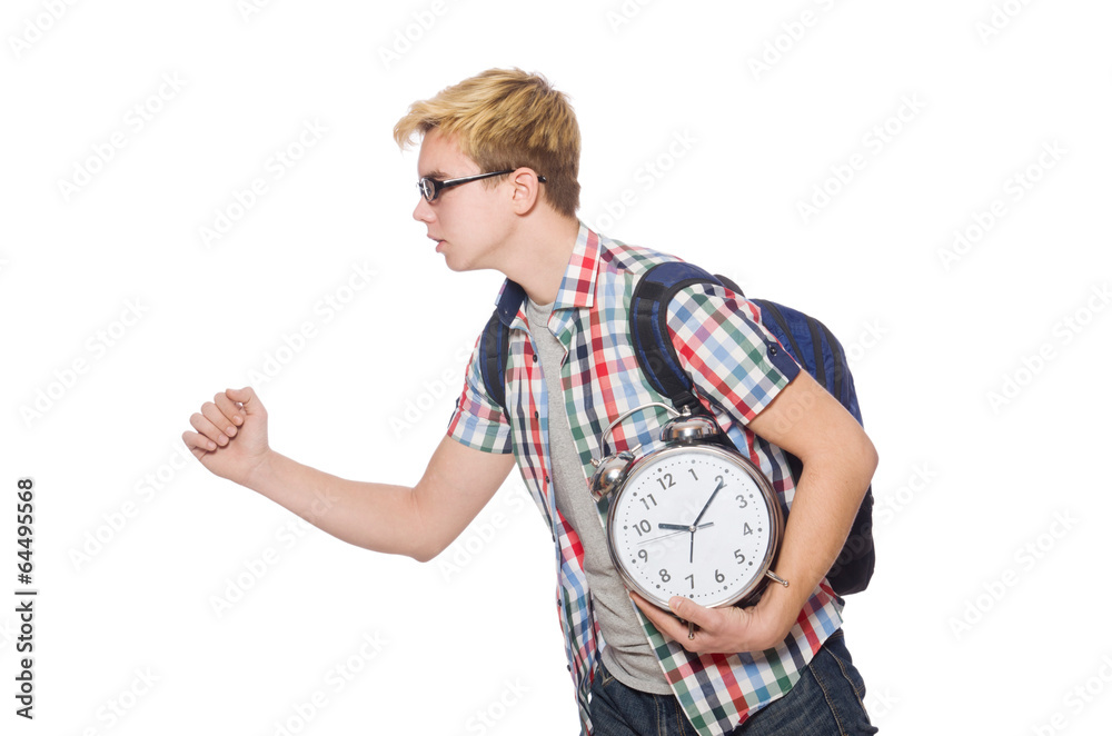 Student missing his studying deadlines on white Student missing his studying deadlines on white