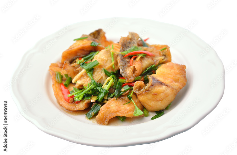 Fried fish with celery, delicious food Thailand style Fried fish with celery, delicious food Thailand style