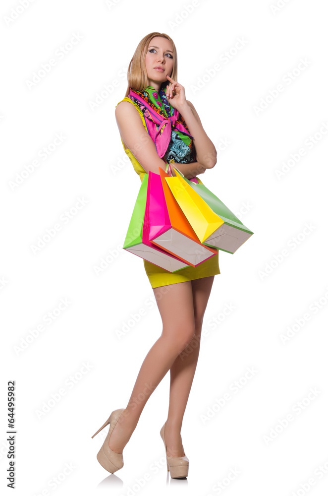 Woman after shopping isolated on the white Woman after shopping isolated on the white