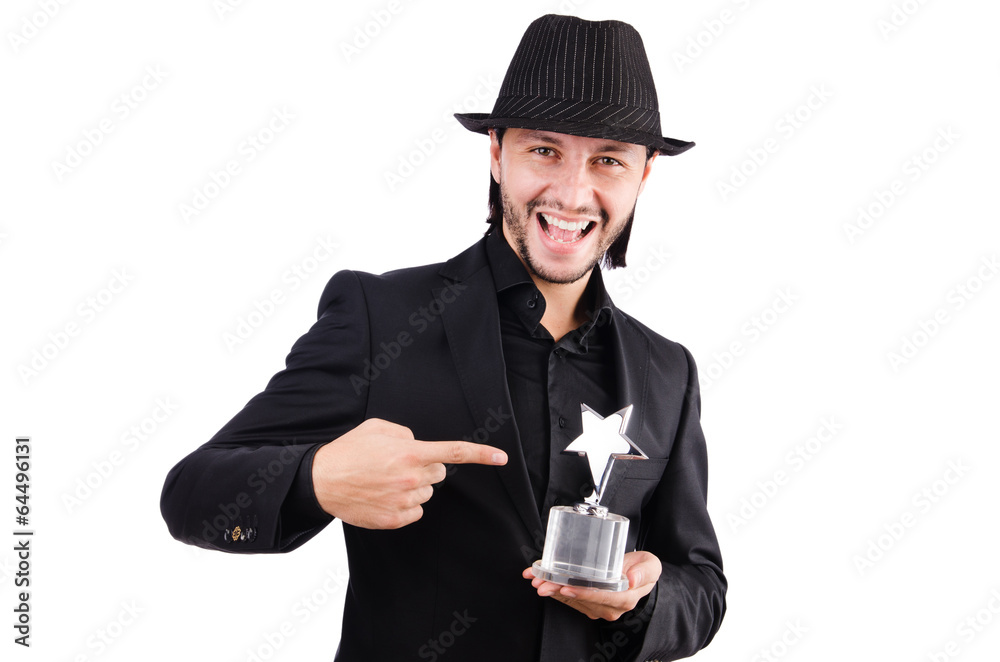 Businessman with star award isolated on white Businessman with star award isolated on white