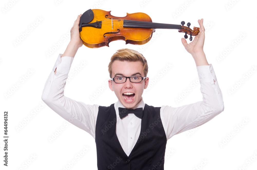 Funny violin player on white Funny violin player on white