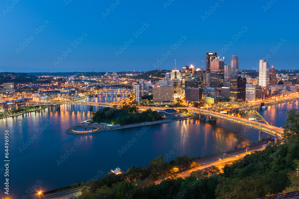 Pittsburgh downtown skyline at night, pennsylvania, USA