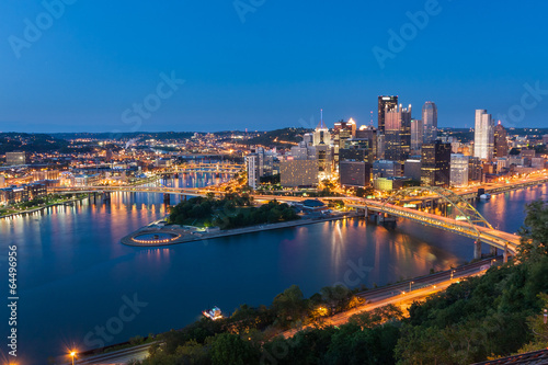 Pittsburgh downtown skyline at night  pennsylvania  USA