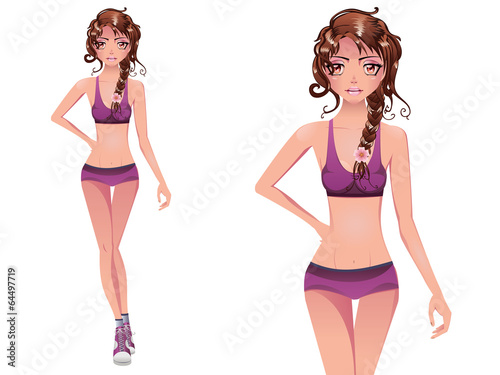 Brunette in Purple Swimsuit
