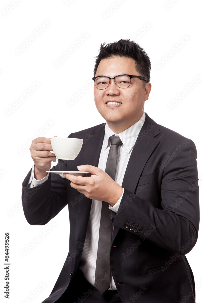 Asian business man drinking coffee and smile Asian business man drinking coffee and smile
