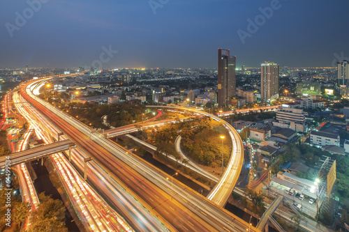 Bangkok city night view with main traffic