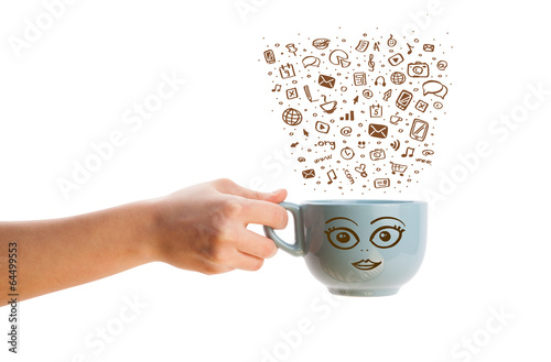 Coffee-mug with hand drawn media icons
