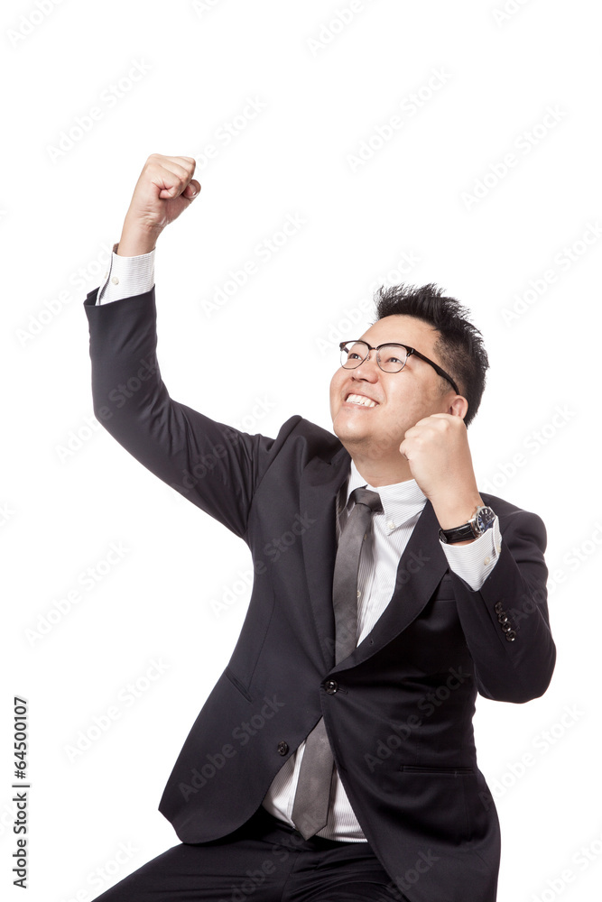 Asian businessman do fist pump for success Asian businessman do fist pump for success