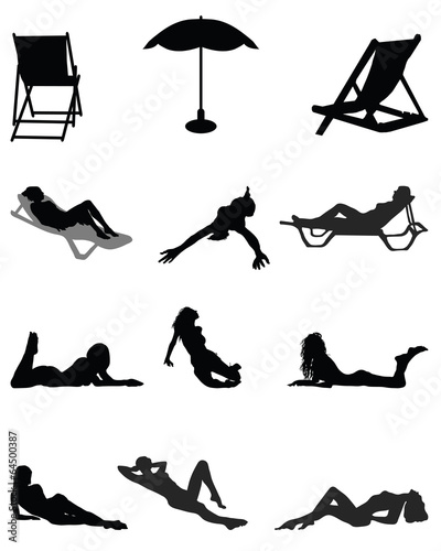 Silhouettes of beautiful girls  on the beach, vector
