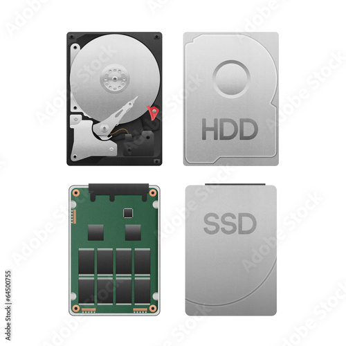 paper cut of hard disk drive vs ssd isolated is data storage equ