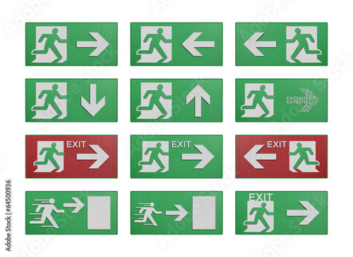 paper cut of run to exit label for emergency with escape sign fr