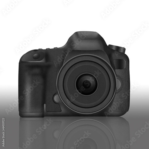 paper cut of black slr digital camera isolated is body icon for