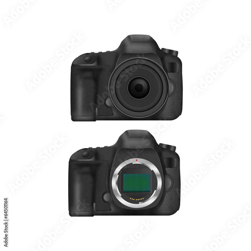 paper cut of black slr digital camera isolated is body icon for
