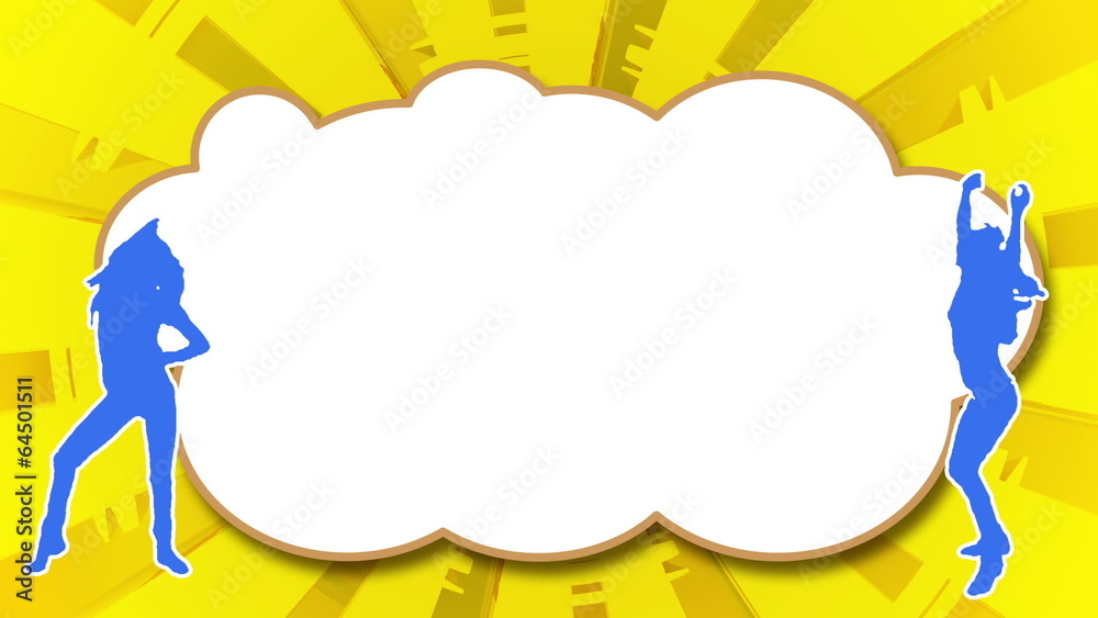 Skiey Silhouette Dancers with cloud on yellow background Skiey Silhouette Dancers with cloud on yellow background