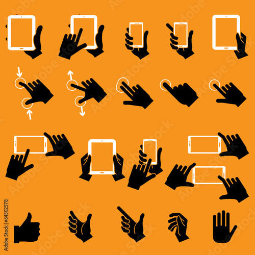 Hand Touching Mobile Phone and Digital Tablet,vector EPS10