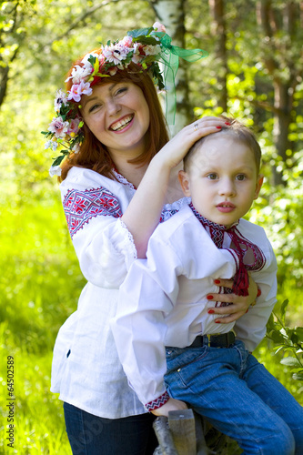 Mother with child in the Ukrainian national clothes
