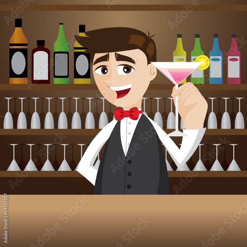 cartoon bartender with glass of cocktail