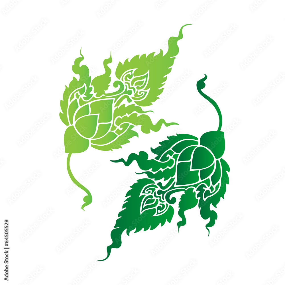 rnate green leaf, Thai style art Stock Vector | Adobe Stock