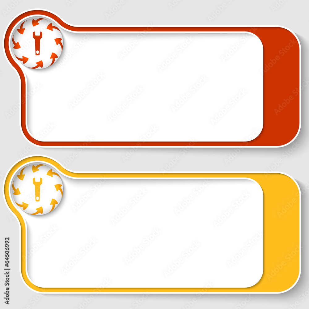 set of two abstract text boxes with arrows and spanner set of two abstract text boxes with arrows and spanner