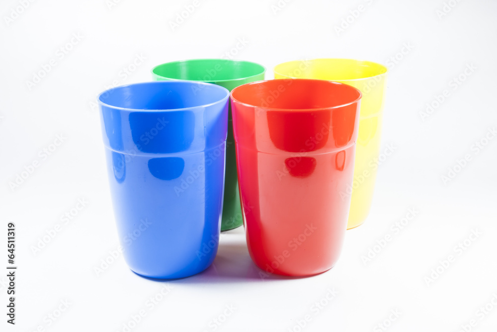 Glass, plastic red green blue. on White background Glass, plastic red green blue. on White background