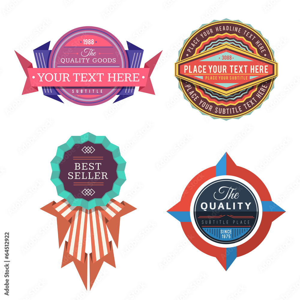 set of vector retro color logo labels and vintage style banners