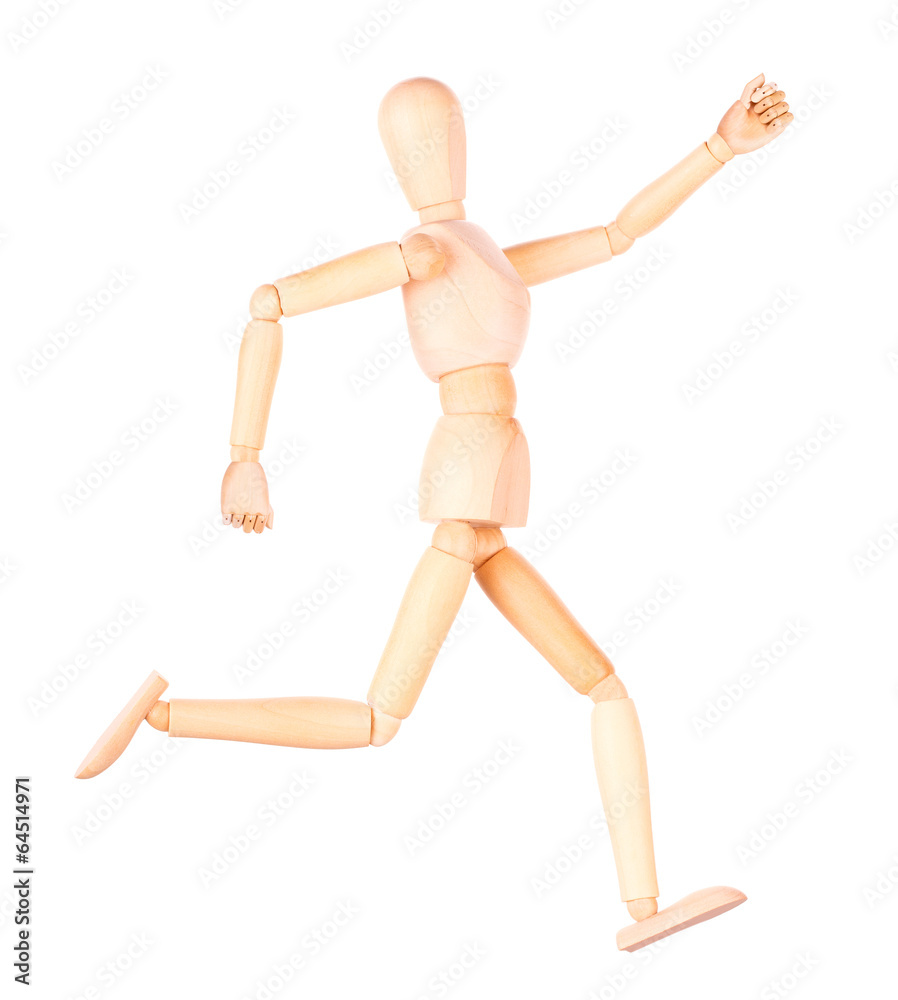 wooden Dummy sprinter running isolated wooden Dummy sprinter running isolated