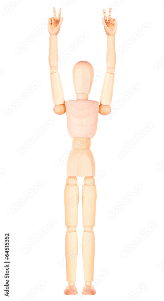 wooden Dummy raising with two fingers up wooden Dummy raising with two fingers up