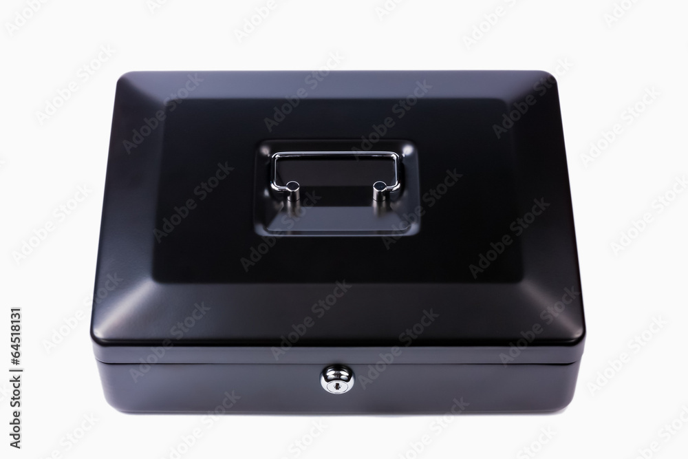 Black steel cash box. Isolated