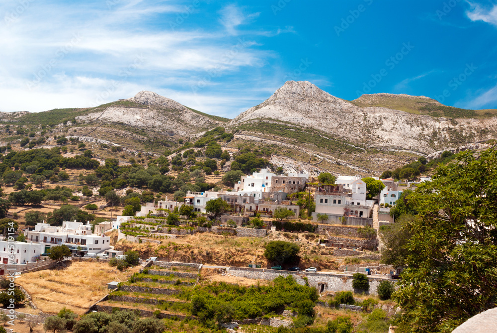 Panoramic view of traditional village on Naxos island, Greece