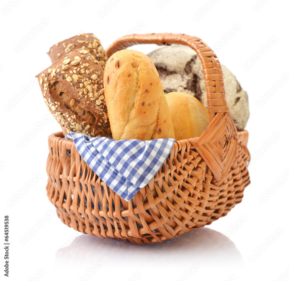 Bread and rolls in wicker basket Bread and rolls in wicker basket
