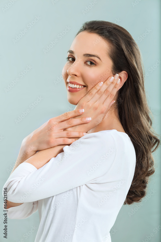 Portrait of a beautiful Caucasian woman with beautiful hands Portrait of a beautiful Caucasian woman with beautiful hands