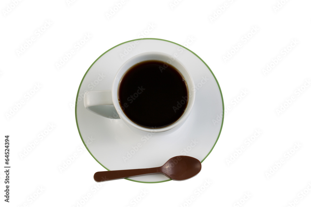 Black Coffee with Chocolate Spoon on White Black Coffee with Chocolate Spoon on White