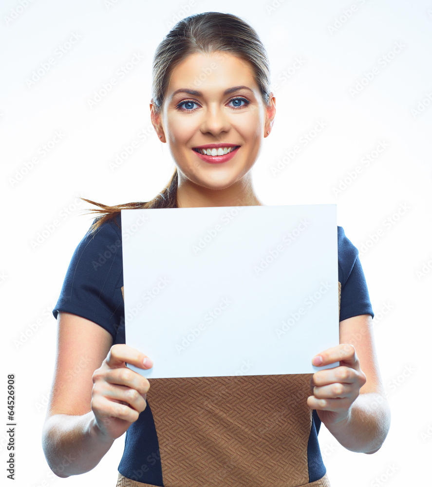 Business woman show blank board