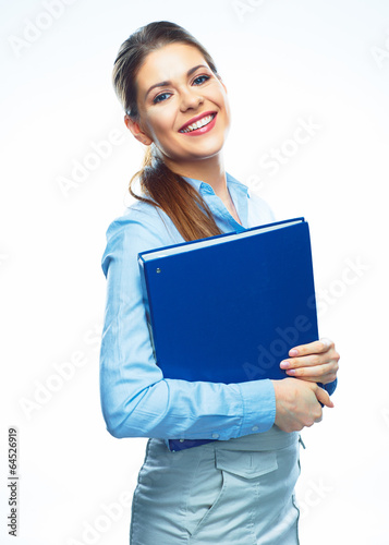 Business woman hold paper folder.