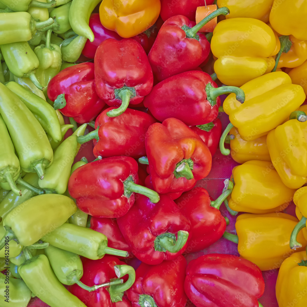 colorful bell peppers for sale, natural background