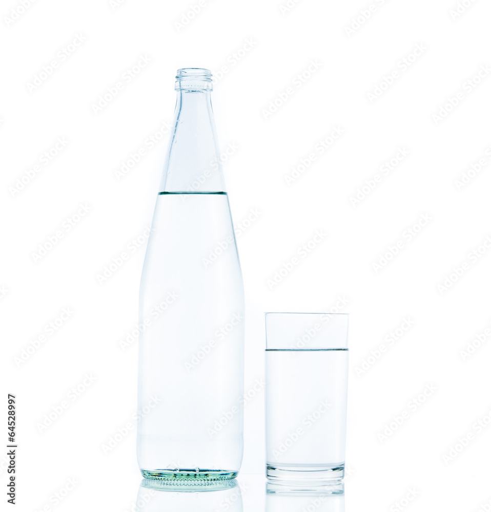 Bottle and Glass water clear isolate Bottle and Glass water clear isolate