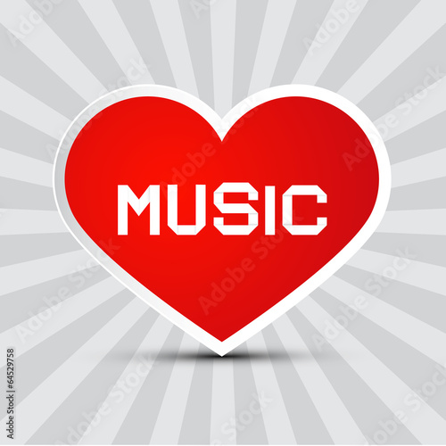 Love Music Theme with Red Paper Heart on Retro Background