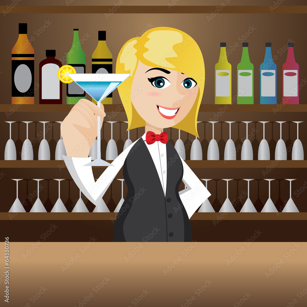 cartoon girl bartender with glass of cocktail Stock Vector | Adobe Stock