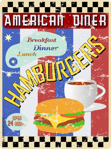 retro american diner sign, worn and weathered, vector eps