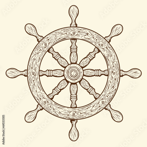 Detailed brown outlines nautical rudder
