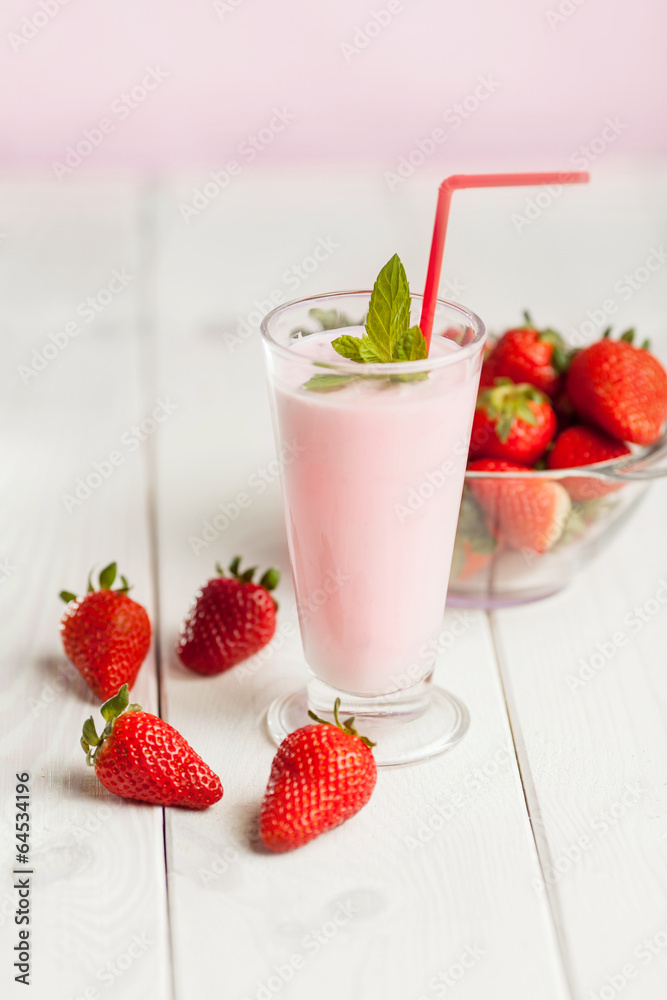 Strawberry milk shake in pastel colored . Strawberry milk shake in pastel colored .
