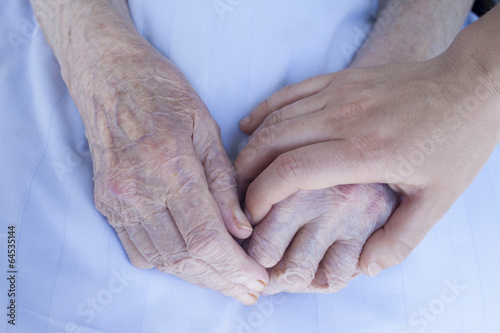 Elderly and young woman hands