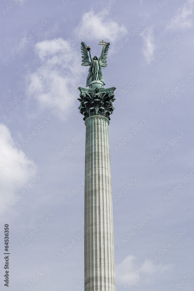 Archangel Gabriel statue. Heroes Square, Budapest. Hungary